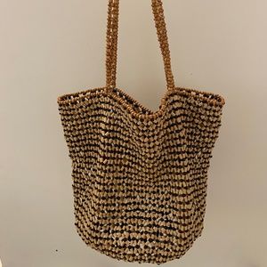 Beaded Wood Cinch Bag